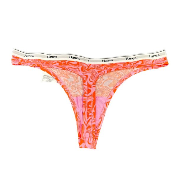 Hanes Originals Women's Size Large 7 Panty Thong Swirl Print Red Pink New - Picture 2 of 8